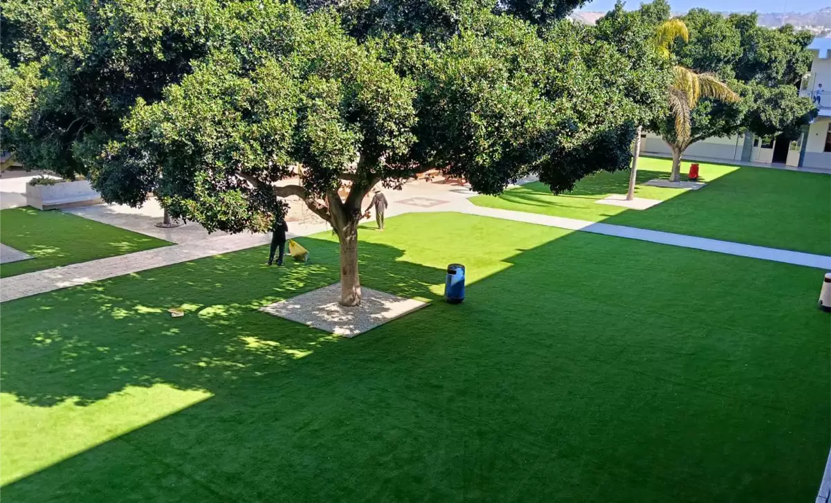 School Playground After Premium Artificial Turf Installation